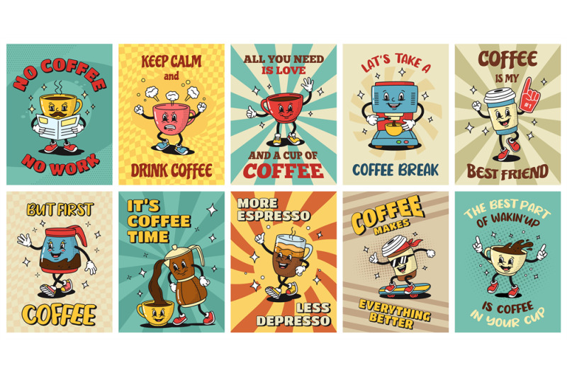 retro-coffee-posters-cartoon-espresso-cups-coffee-house-stickers-wit