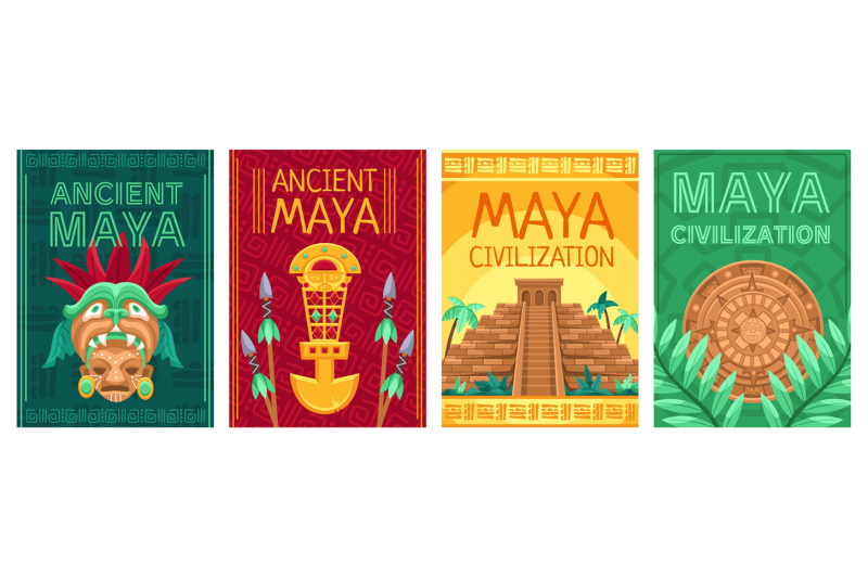 maya-civilization-posters-ancient-traditional-mask-pyramid-and-maya