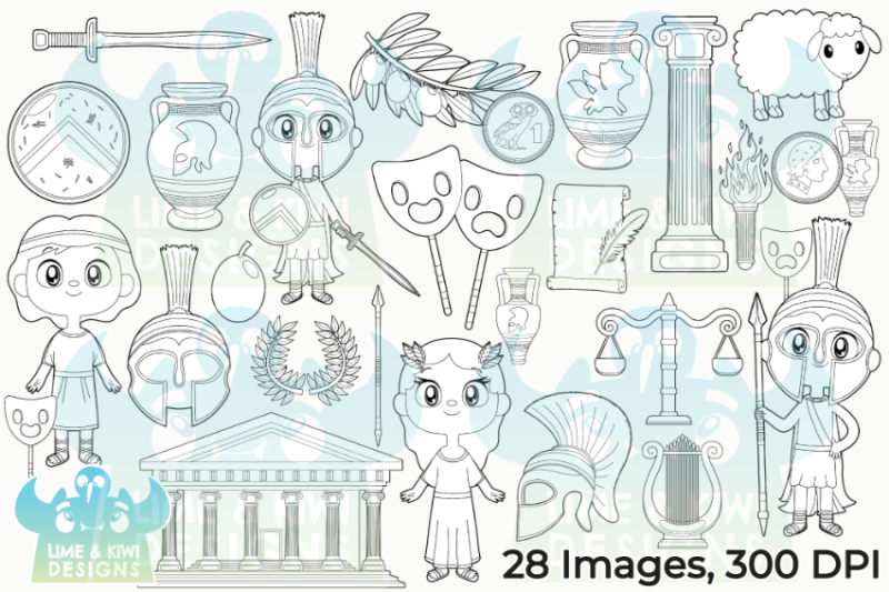 ancient-greece-digital-stamps-lime-and-kiwi-designs