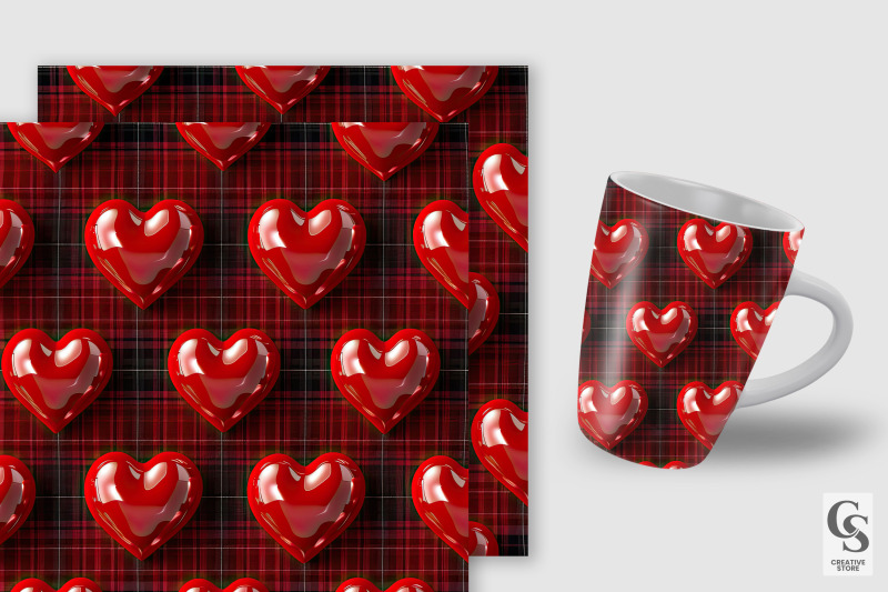 hearts-3d-plaid-seamless-patterns