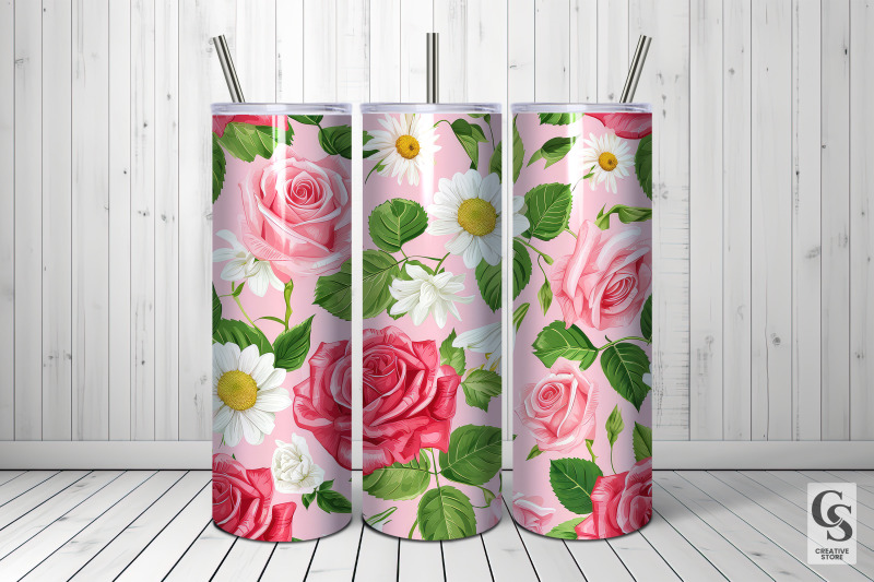 spring-pink-roses-and-daisies-seamless-patterns