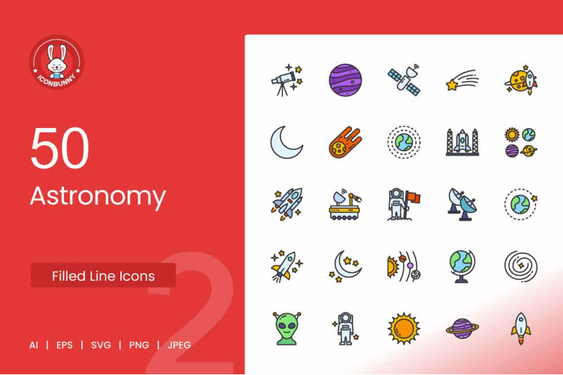 50-astronomy-filled-line-icons