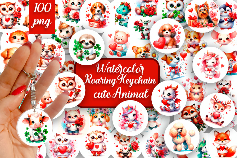 bundle-keychain-sublimation-round-keychain-cute-baby-animals