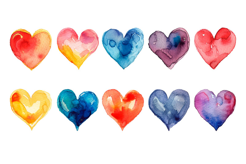 50-watercolor-hearts-set