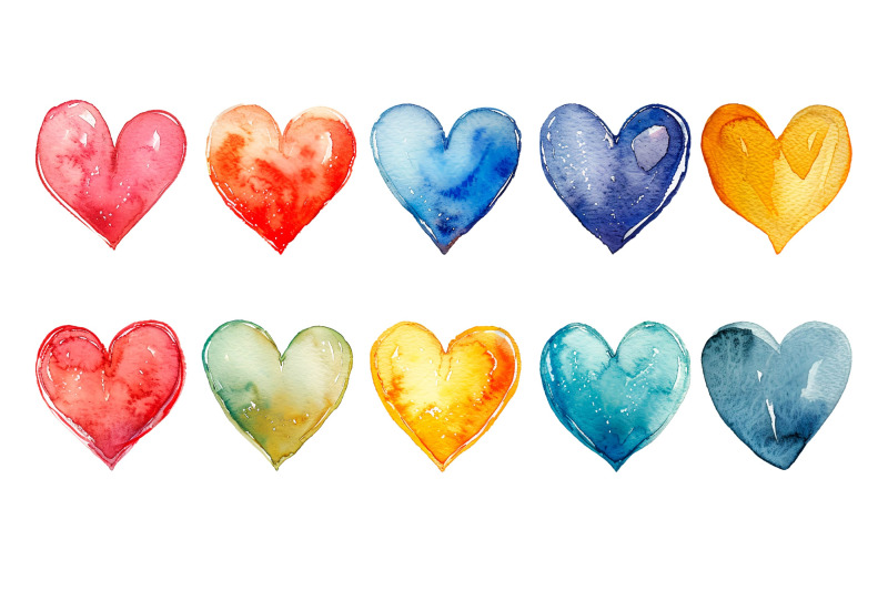 50-watercolor-hearts-set