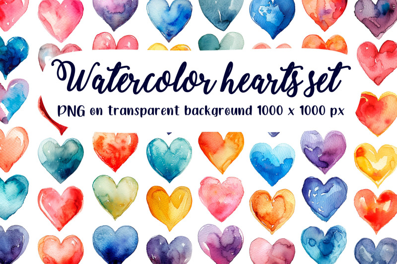 50-watercolor-hearts-set