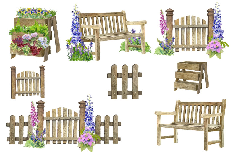 garden-wooden-objects-and-flowers