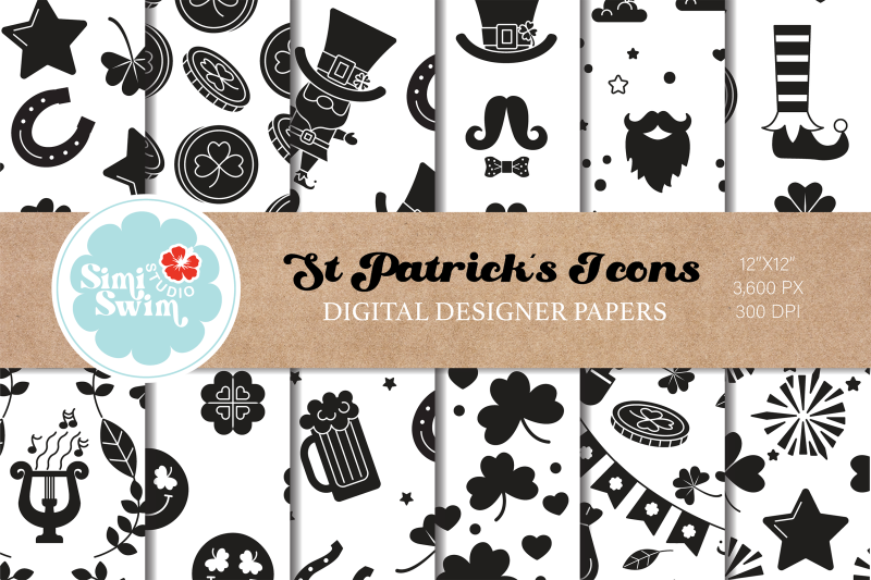 st-patricks-day-icons-digital-papers-lucky-pattern-bundle-holiday-i