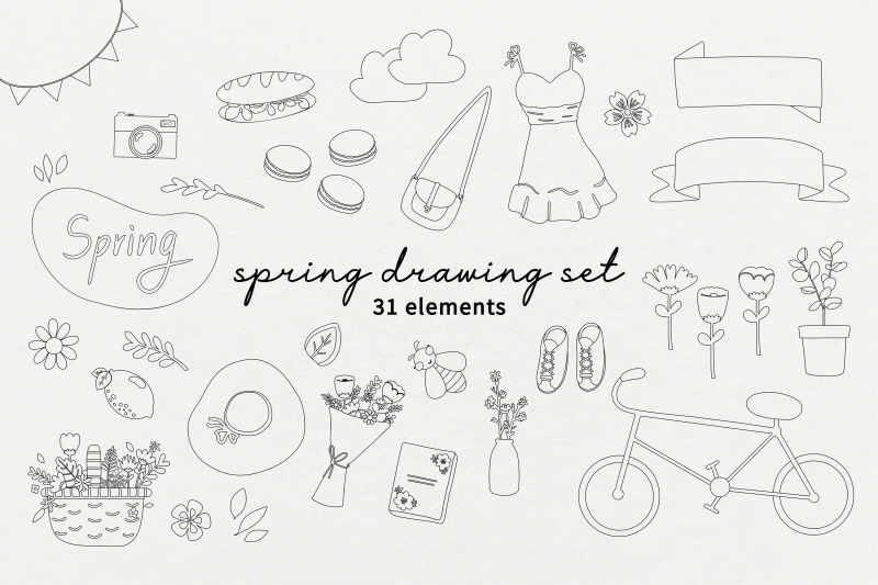 cute-line-spring-holiday-clip-art-set