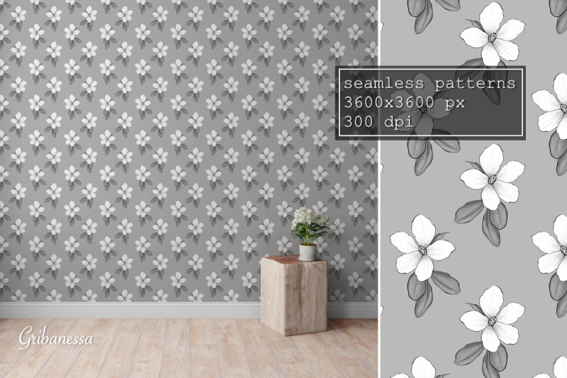black-and-white-floral-seamless-patterns