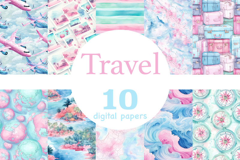 travel-digital-papers-vacation-seamless-pattern-set