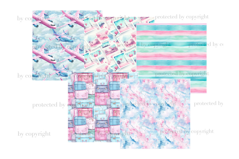 travel-digital-papers-vacation-seamless-pattern-set