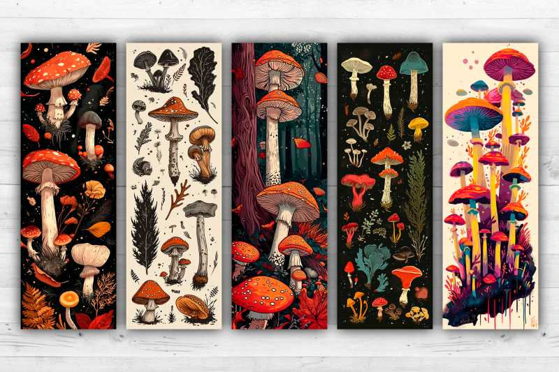 mushrooms-bookmarks-printable-2x6-inch