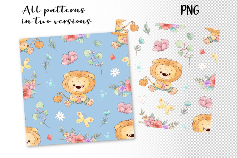 cute-lion-set-of-seamless-patterns-digital-paper