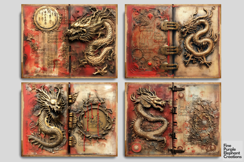 chinese-dragon-digital-junk-journal-double-page-lunar-new-year-pattern