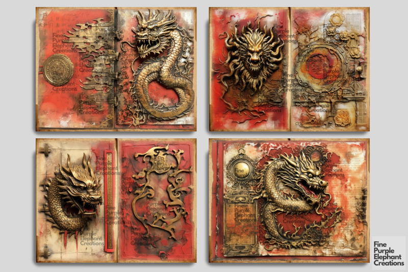 chinese-dragon-digital-junk-journal-double-page-lunar-new-year-pattern