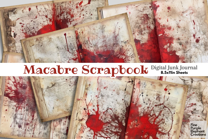 true-crime-antique-paper-digital-junk-journal-pages-blood-splatter