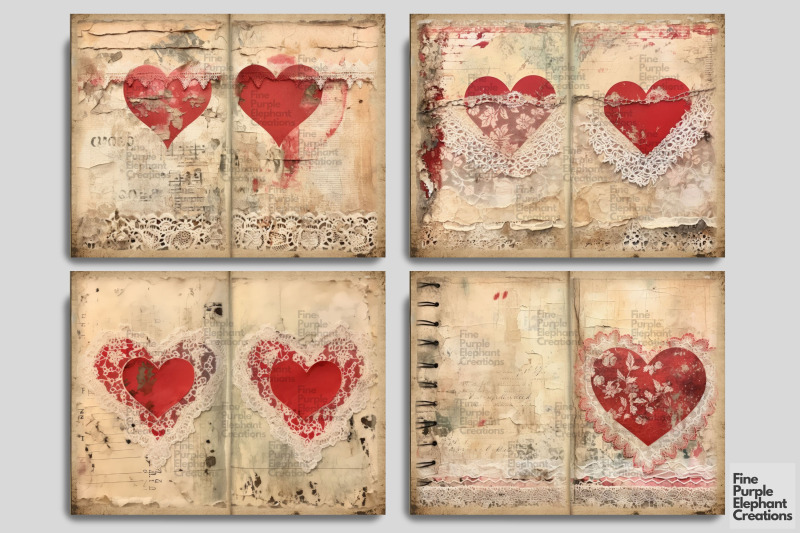 vintage-valentine-heart-digital-junk-journal-double-pages