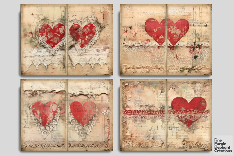 vintage-valentine-heart-digital-junk-journal-double-pages