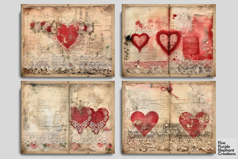 vintage-valentine-heart-digital-junk-journal-double-pages