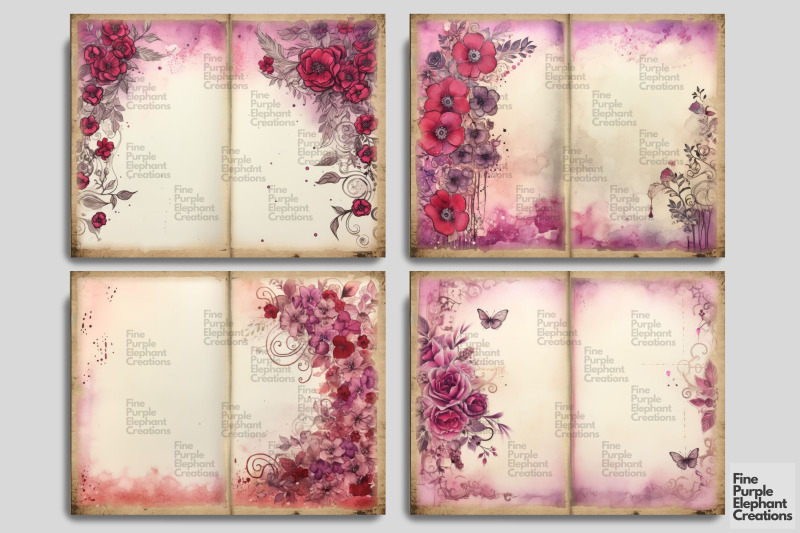 purple-floral-flower-border-digital-junk-journal-double-pages