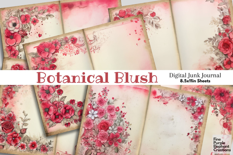 pink-floral-flower-border-digital-junk-journal-double-pages