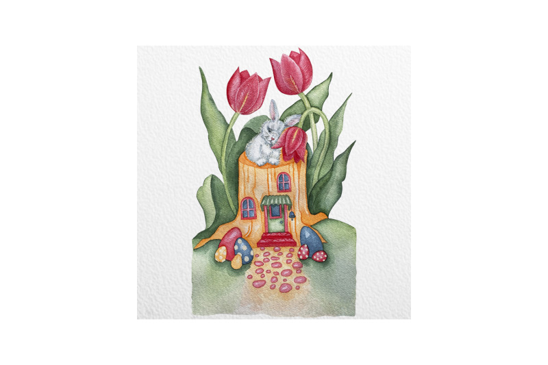 watercolor-rabbit-house-easter-illustration