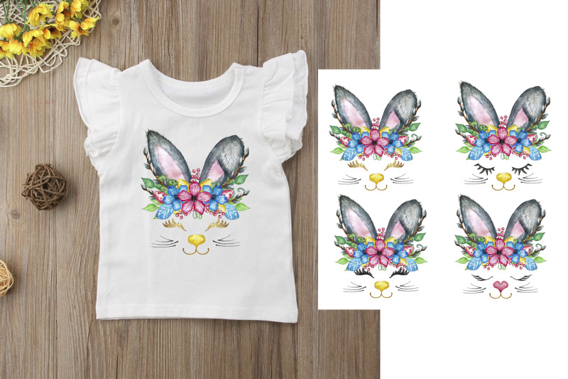 watercolor-cute-easter-bunny-ears-clipart-set-illustration