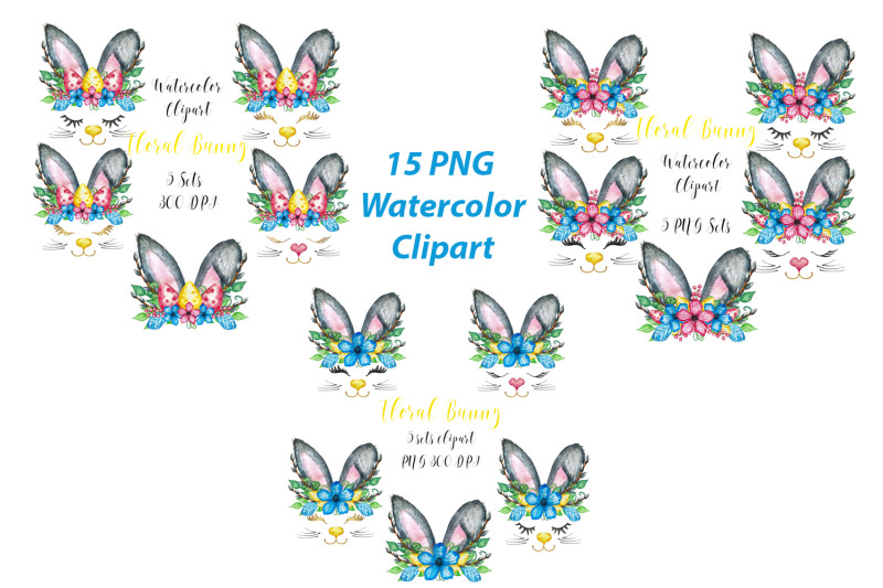 watercolor-cute-easter-bunny-ears-clipart-set-illustration