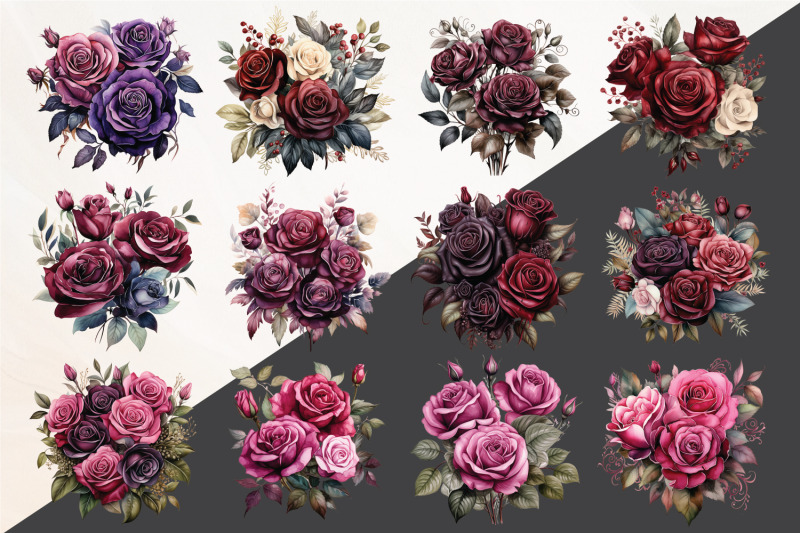 dark-roses-watercolor-clipart-vol-2-42-high-quality-png