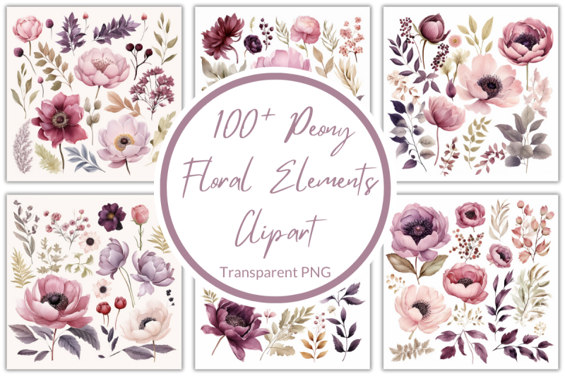 peony-floral-elements-clipart-pack