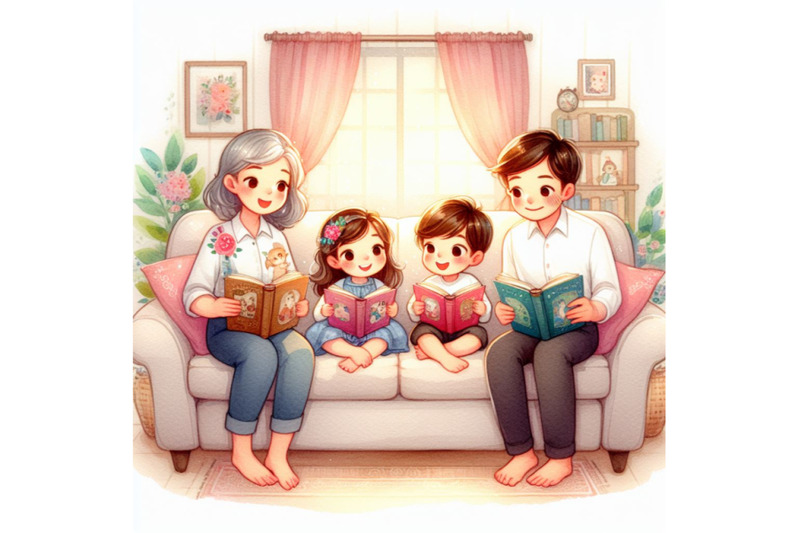 cute-cartoon-family-reading-fairy-tales