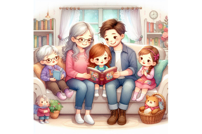 cute-cartoon-family-reading-fairy-tales