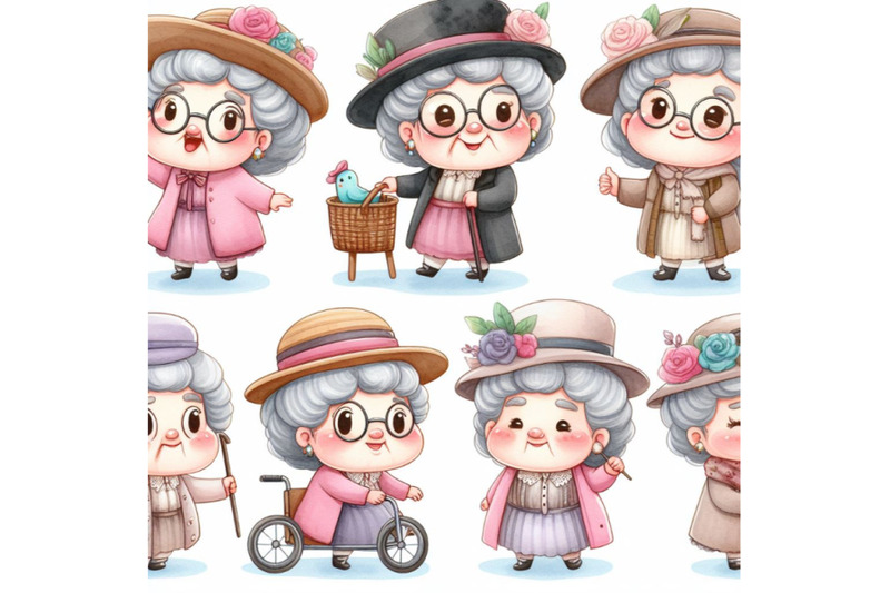 old-woman-cartoon-character-set