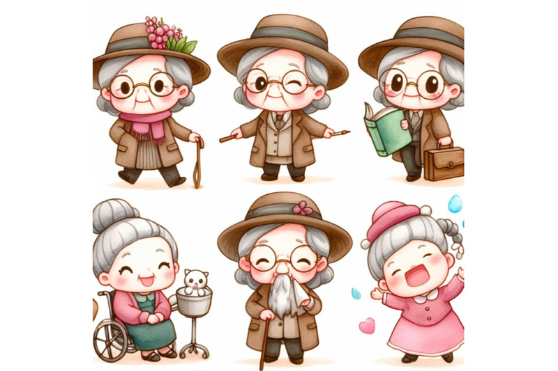 old-woman-cartoon-character-set