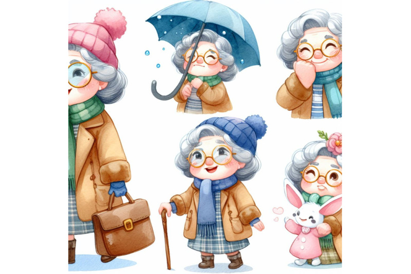 old-woman-cartoon-character-set