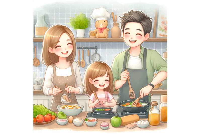 dad-mom-daughter-son-enjoys-cooking