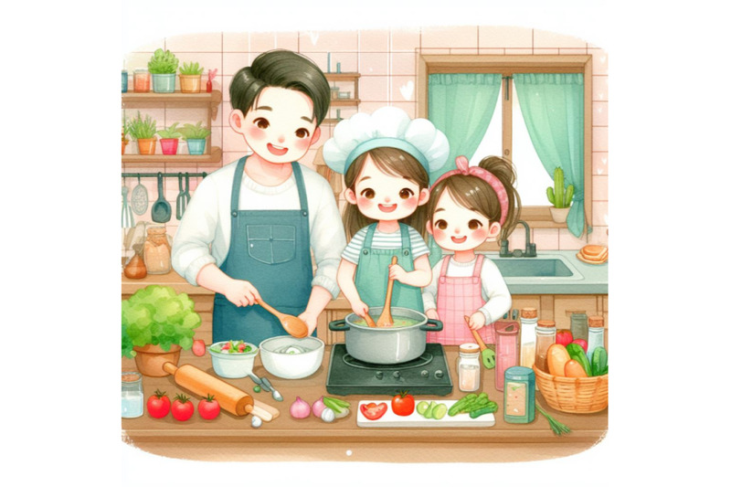 dad-mom-daughter-son-enjoys-cooking