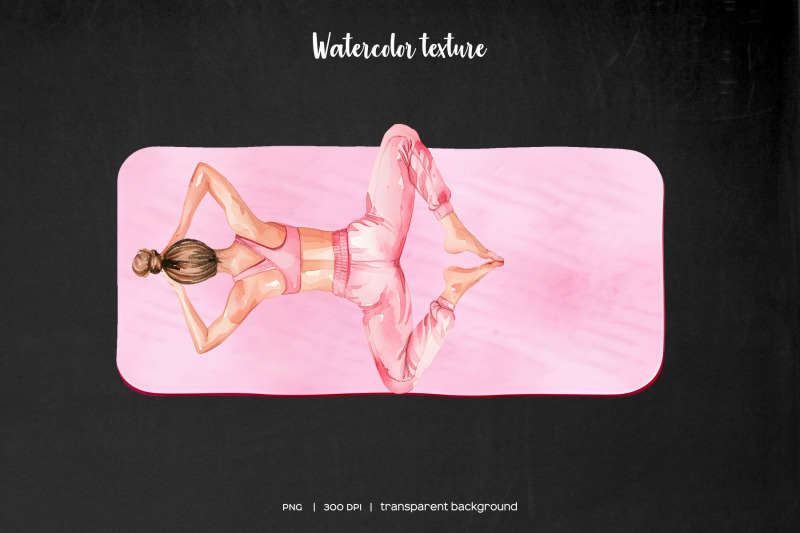 watercolor-yoga-clipart-pink-and-beige-yoga-equipment-female-yoga
