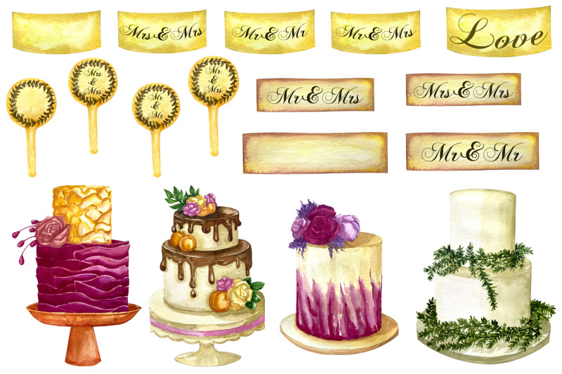 watercolor-wedding-cakes-clipart-set-birthday-cakes-clipart