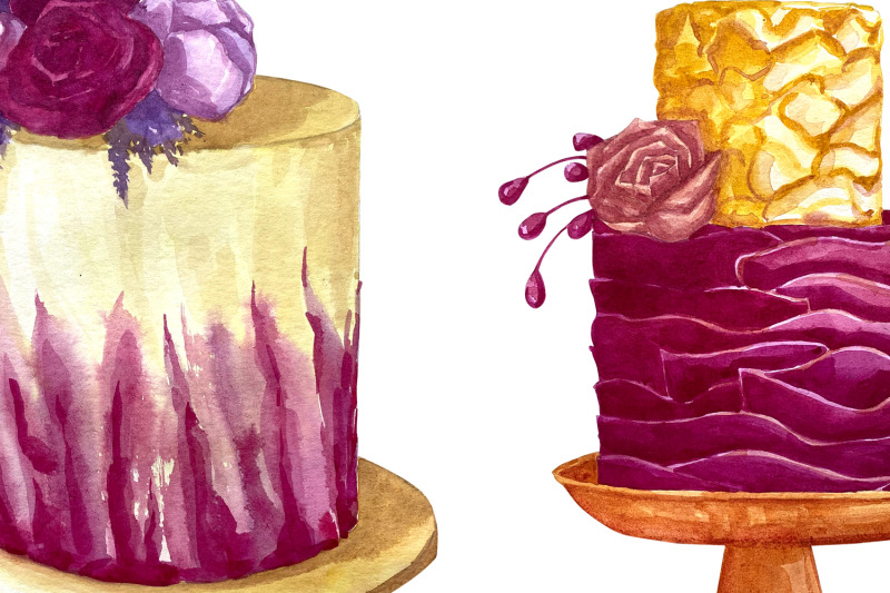 watercolor-wedding-cakes-clipart-set-birthday-cakes-clipart