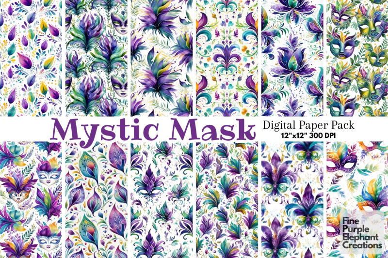 watercolor-mardi-gras-mask-digital-paper-masquerade-fleur-de-lis