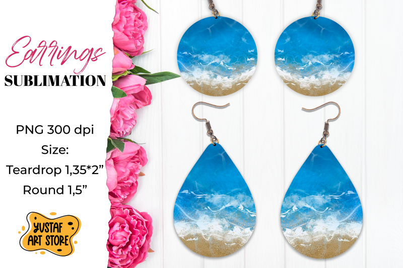 cruise-earrings-sublimation-teardrop-and-round-sea-earrings