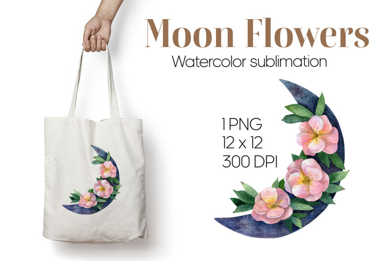 watercolor-crescent-moon-flowers-sublimation-png