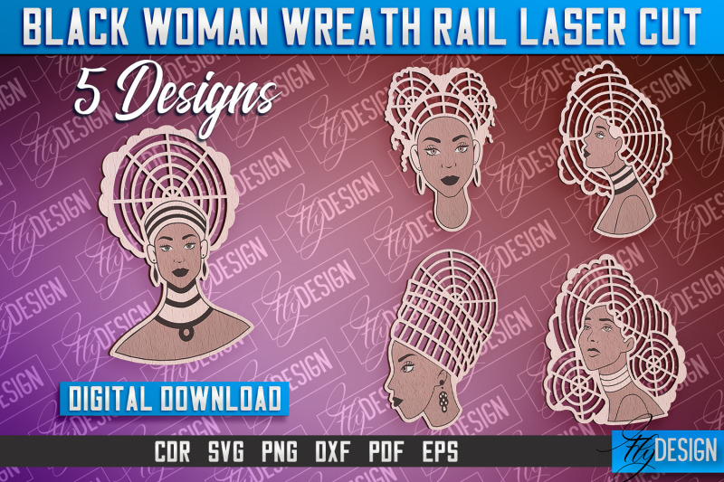 black-woman-wreath-rail-laser-cut-laser-cut-design-cnc-file