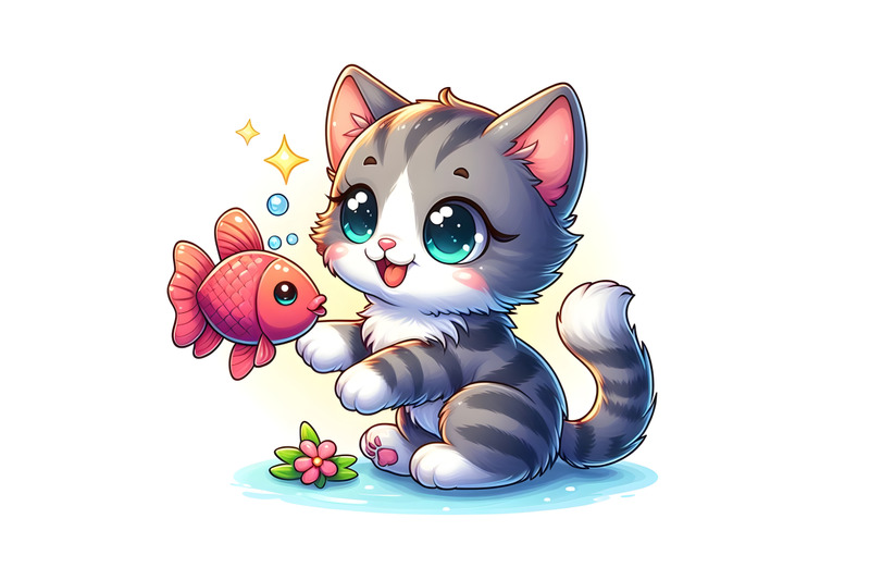 cartoon-little-kitten-with-fish