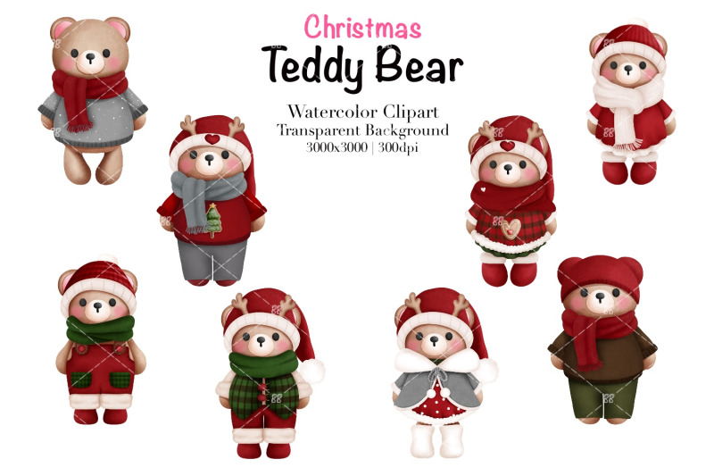 watercolor-christmas-teddy-bear-clipart