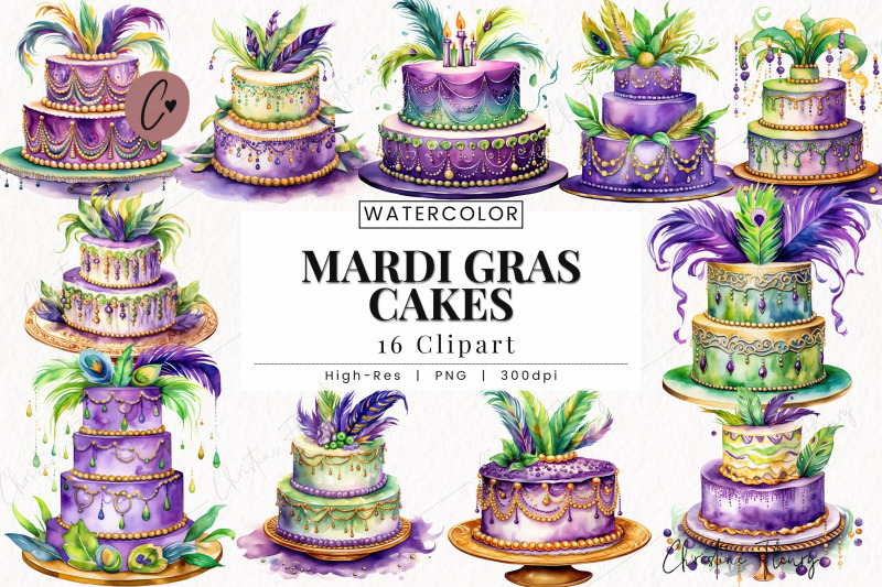 watercolor-mardi-gras-cakes-clipart