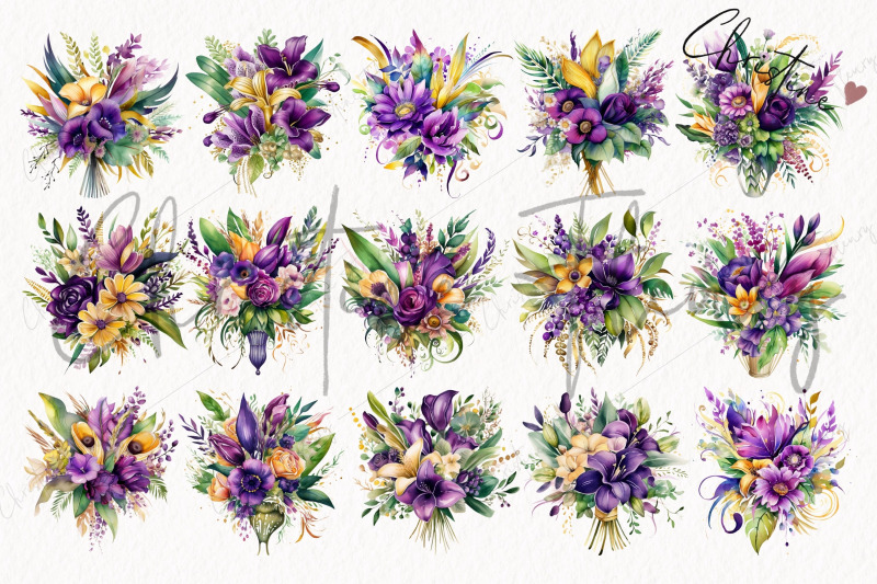 watercolor-mardi-gras-flower-bouquet-png