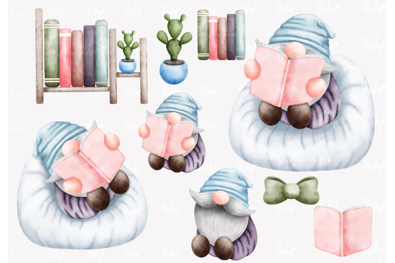 watercolor-library-gnome-clipart